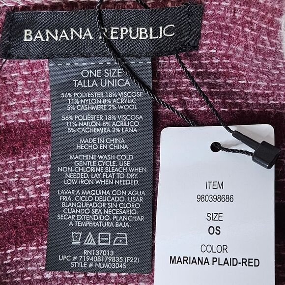 Banana Republic Mariana Deep Red Plaid Fringe Cashmere Blend Poncho Wrap Sweater - Picture 8 of 10